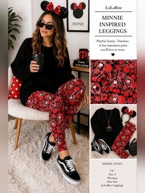 LuLaRoe Minnie Inspired Red Black Polka Dot Print Leggings Disney Style Curvy